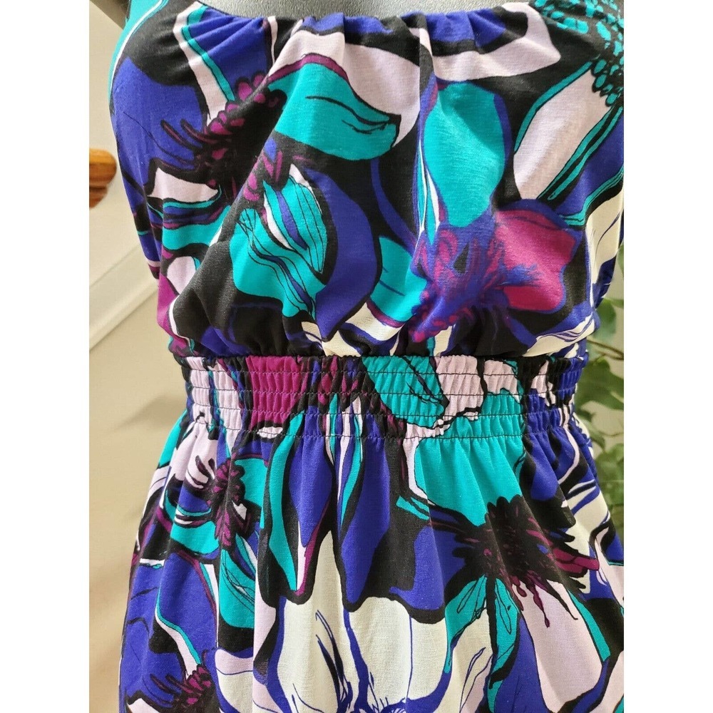 Elle Women's Blue Floral Polyester Scoop Neck Sleeveless Long Maxi Dress Small - Picture 3 of 11
